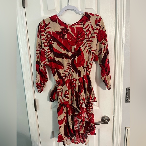 NWOT Johanna Ortiz x H&M Flounced Dress leaf print size xs - Picture 2 of 5